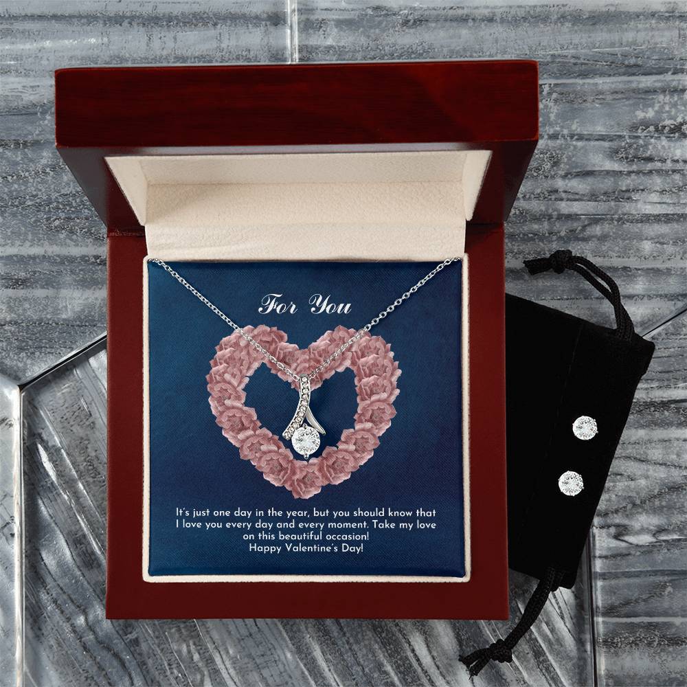 For You | Happy Valentine's Day | Necklace + Clear CZ Earrings