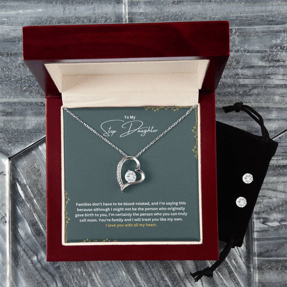 To My Stepdaughter | I Will Treat You Like My Own | Necklace + Clear CZ Earrings