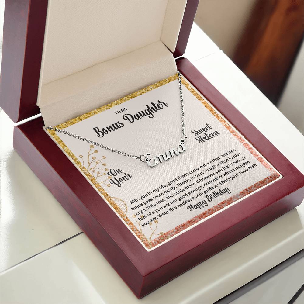 To My Bonus Daughter On Your Sweet Sixteen | Happy Birthday | Custom Name Necklace