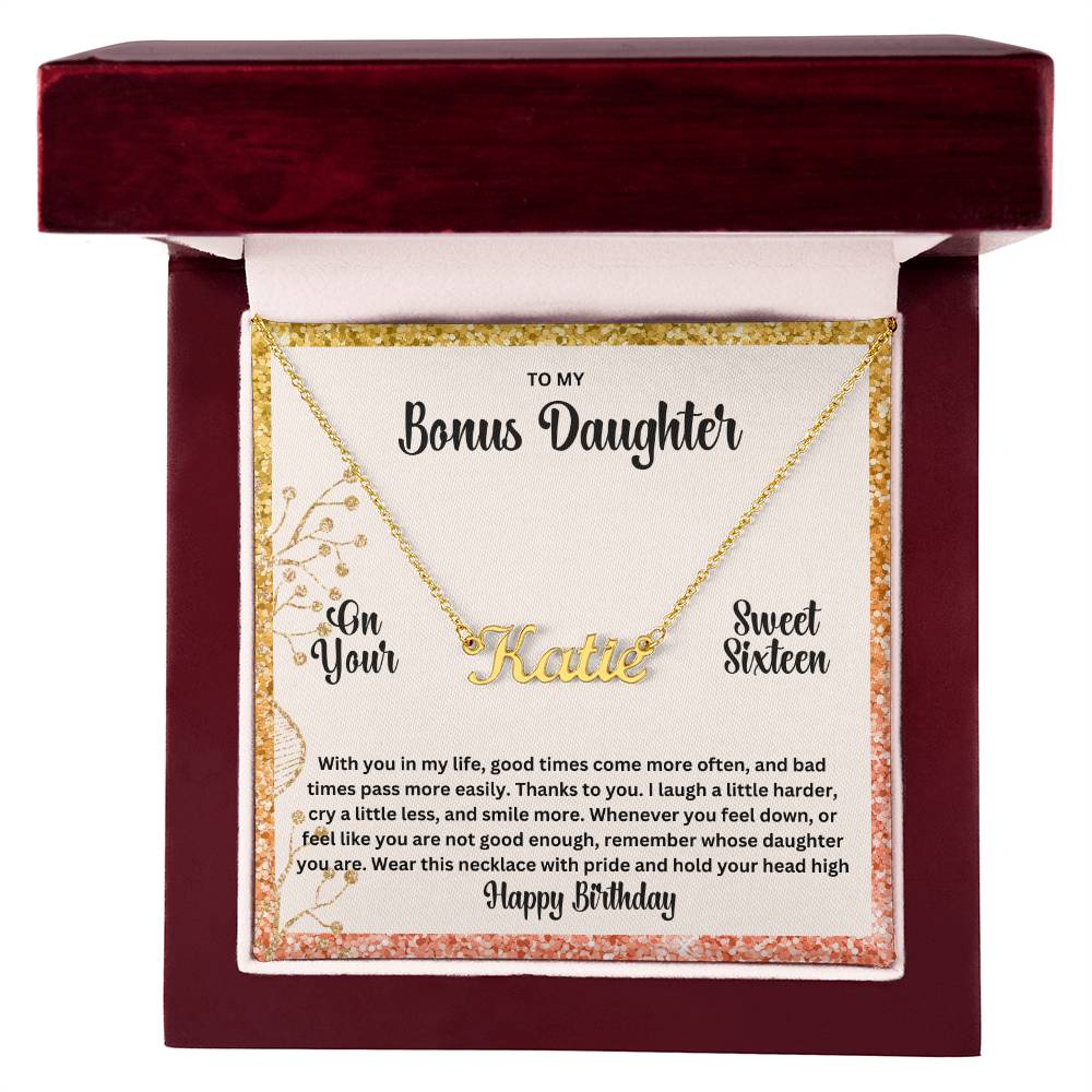 To My Bonus Daughter On Your Sweet Sixteen | Happy Birthday | Custom Name Necklace