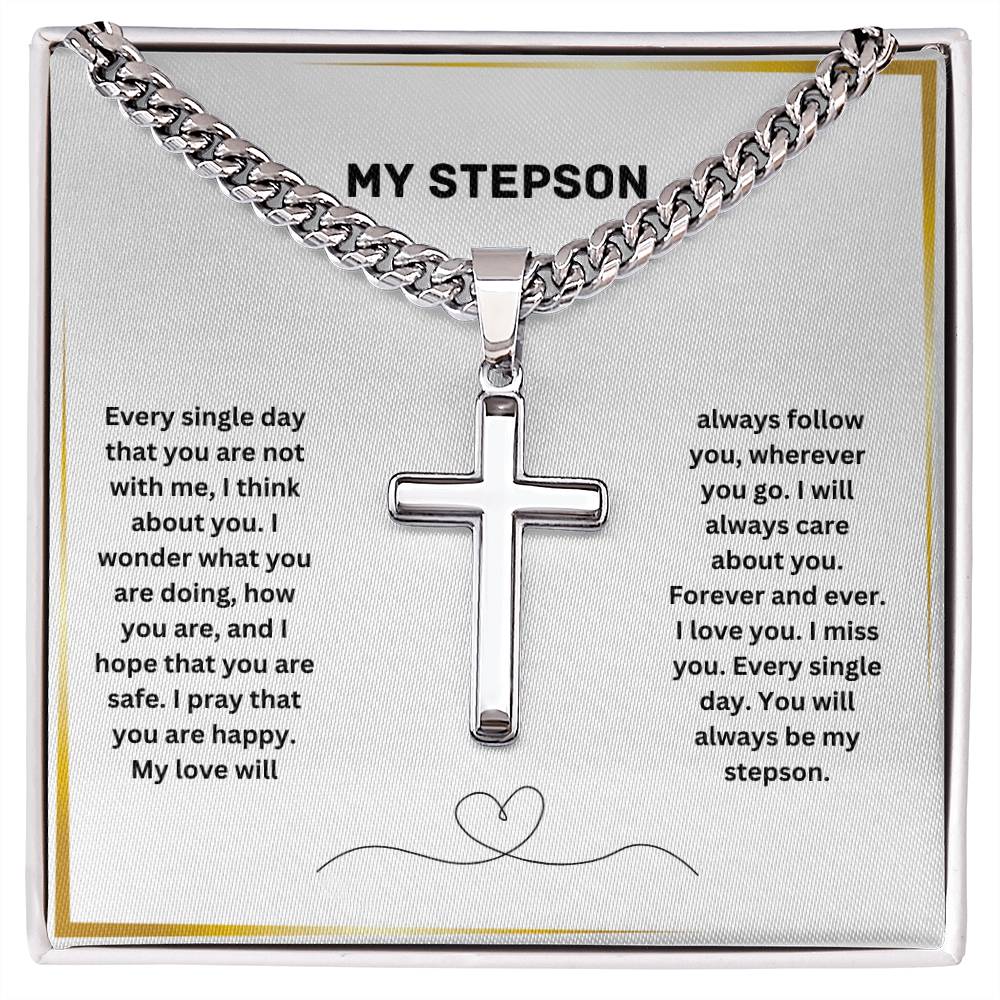 My Stepson | I Will Always Care About You | Personalized Cross Necklace