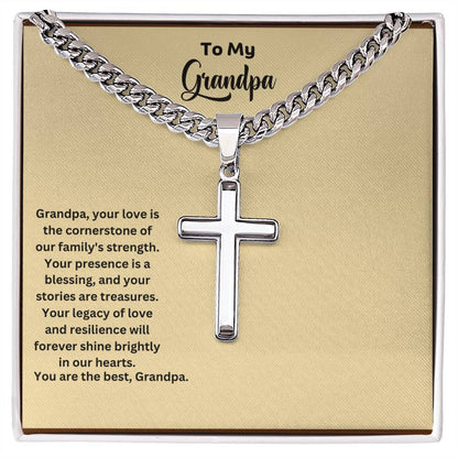 To My Grandpa | Your Presence Is A Blessing | Cross Necklace Gift