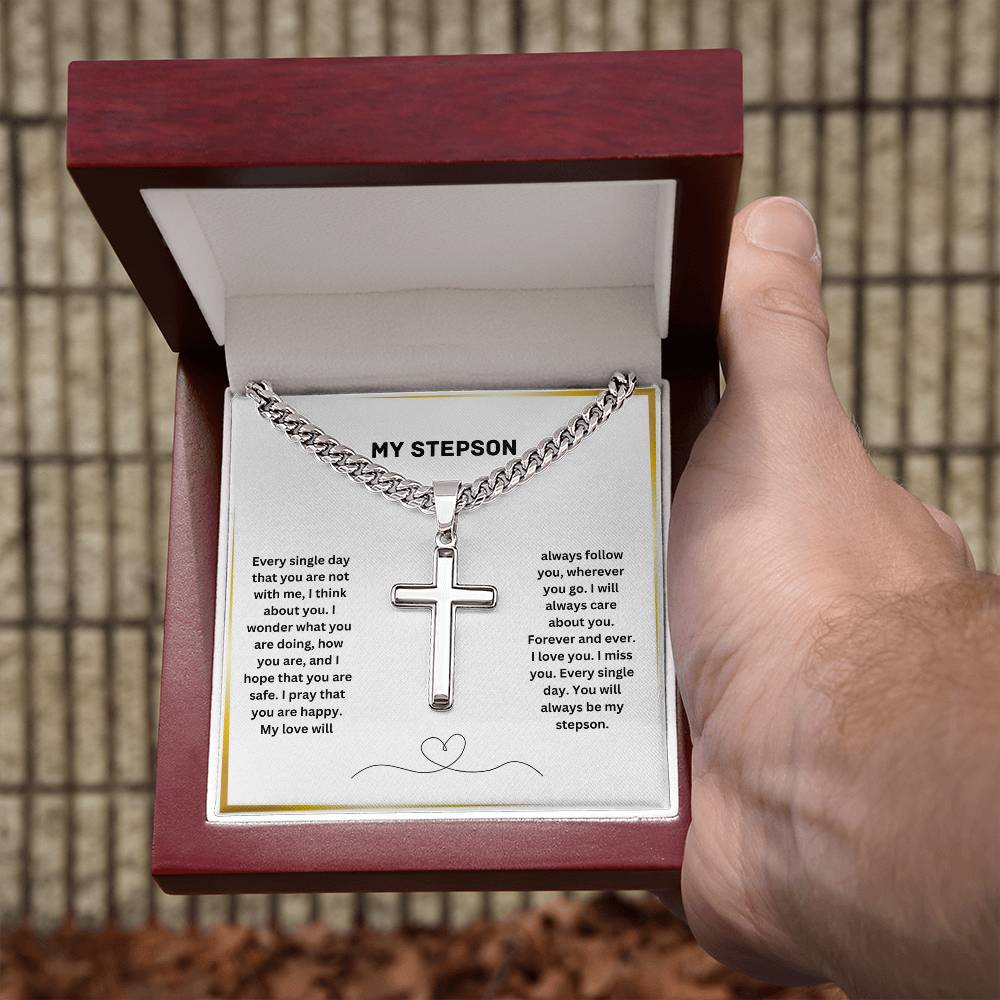 My Stepson | I Will Always Care About You | Personalized Cross Necklace