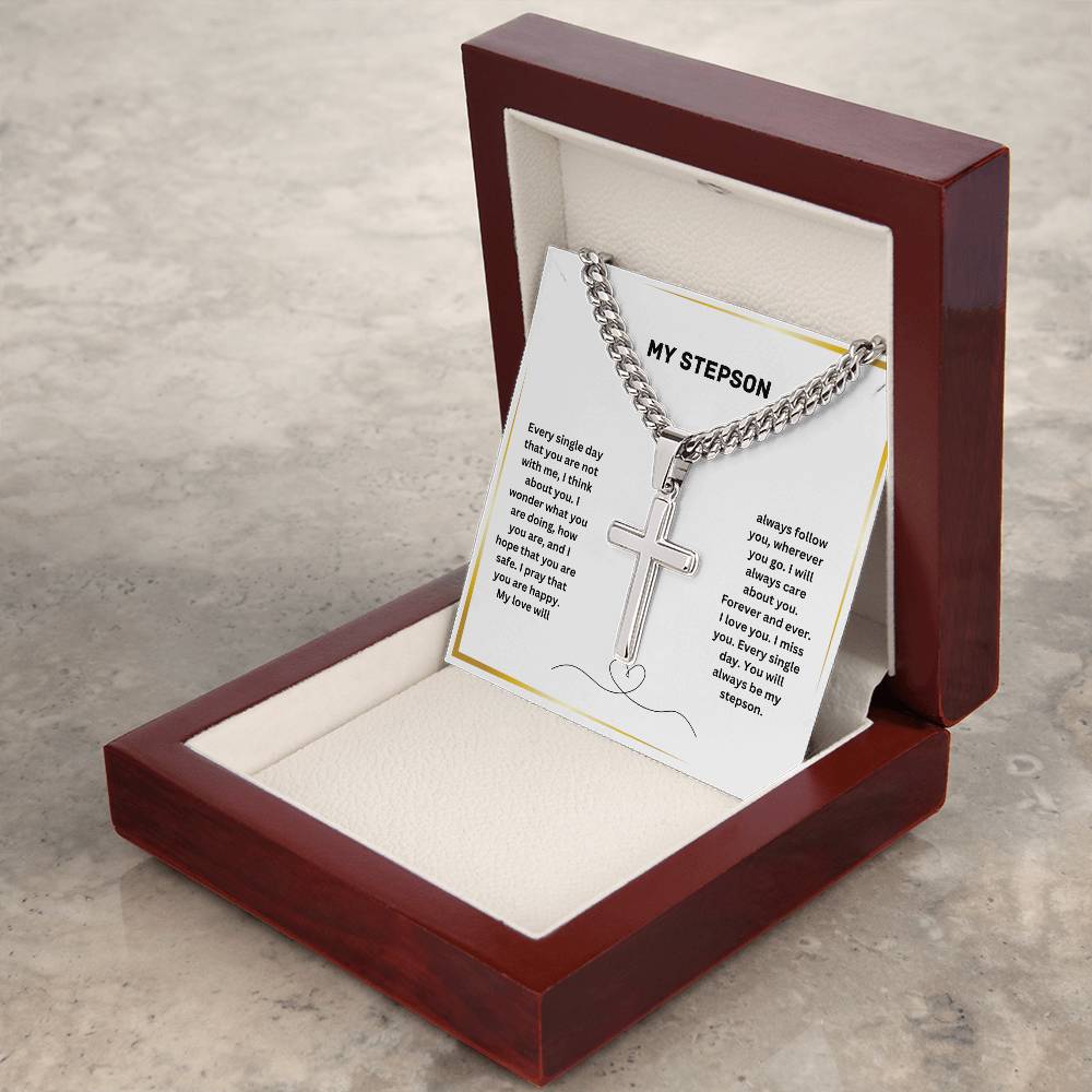 My Stepson | I Will Always Care About You | Personalized Cross Necklace
