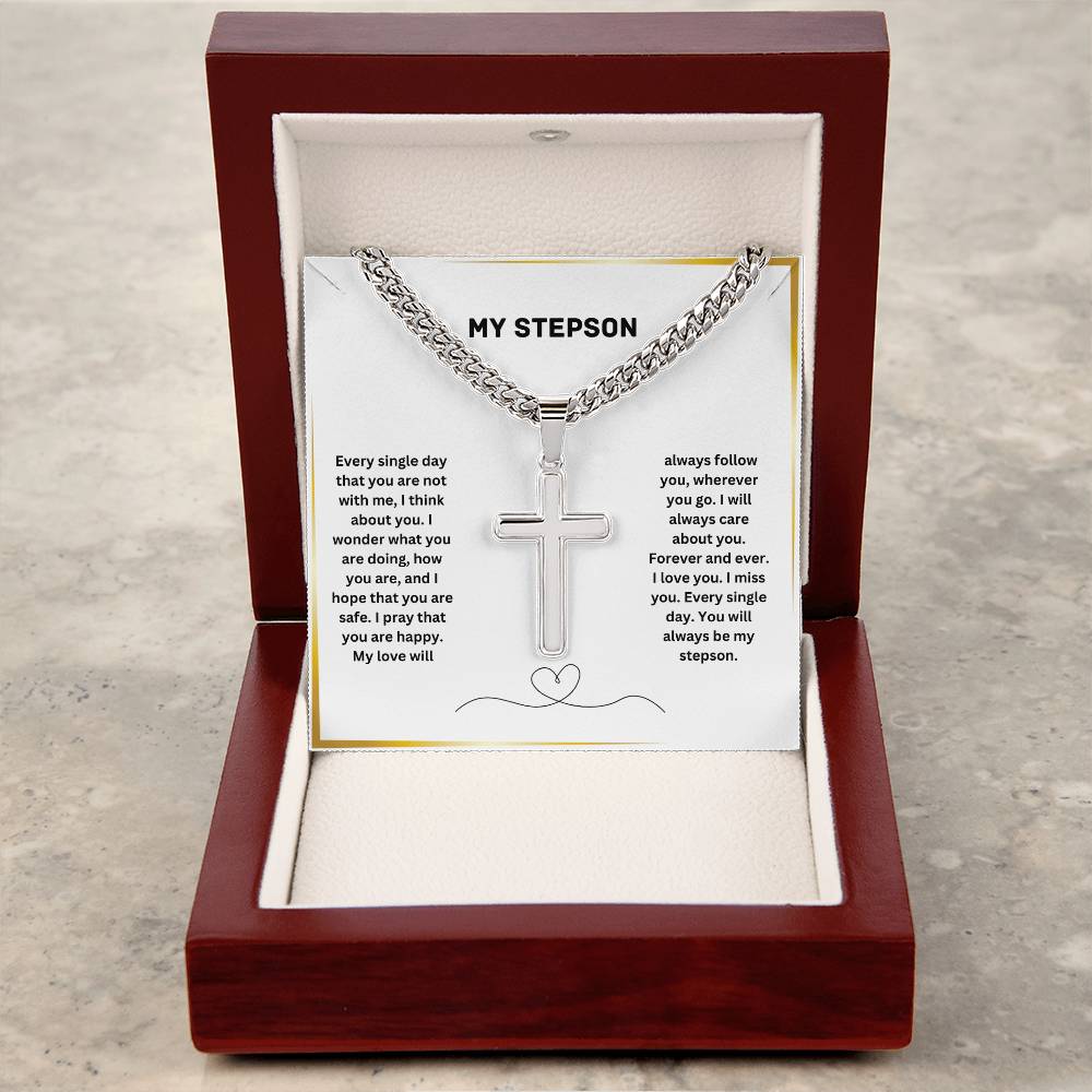 My Stepson | I Will Always Care About You | Personalized Cross Necklace