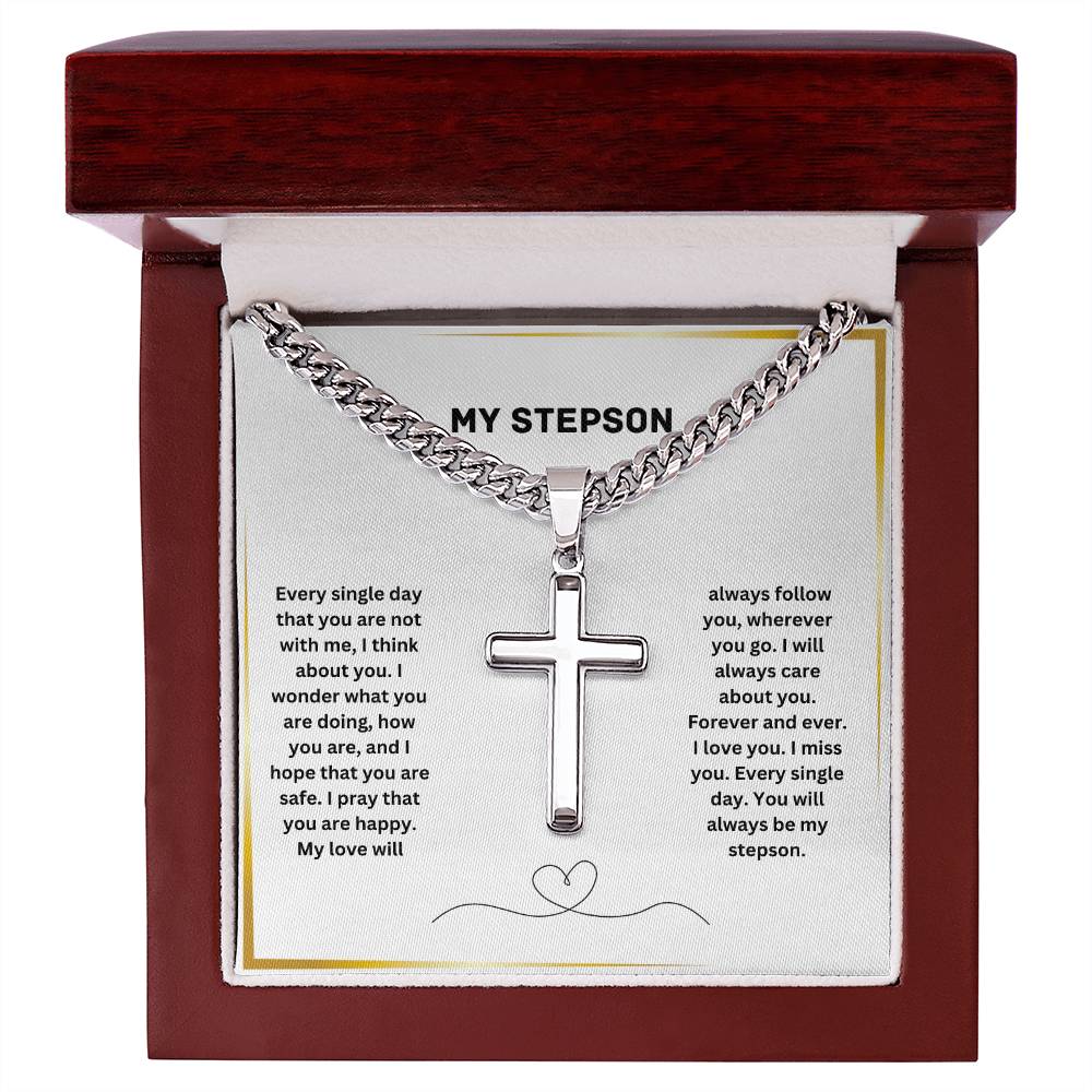 My Stepson | I Will Always Care About You | Personalized Cross Necklace