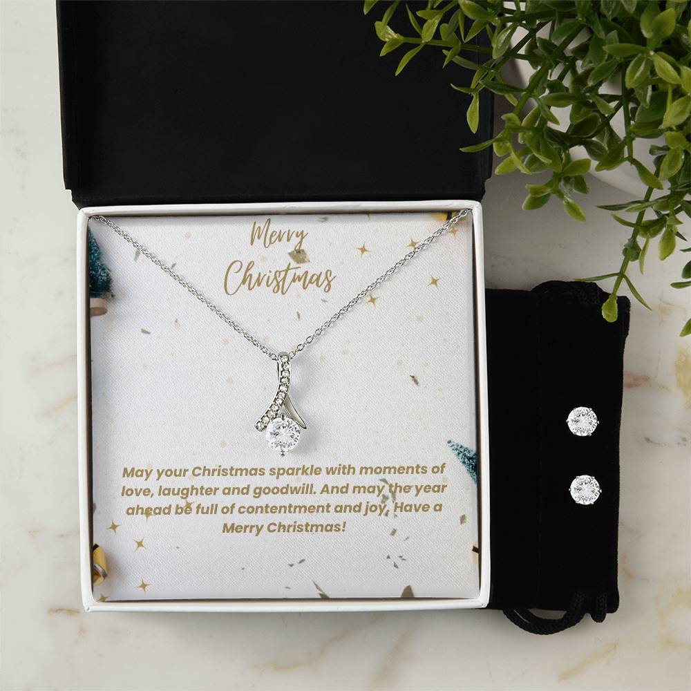 Merry Christmas | Necklace  + Clear CZ Earrings