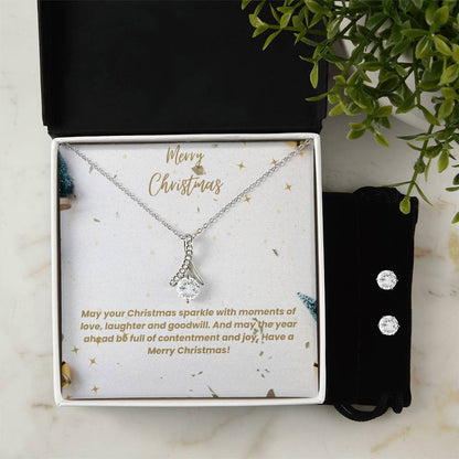 Merry Christmas | Necklace  + Clear CZ Earrings