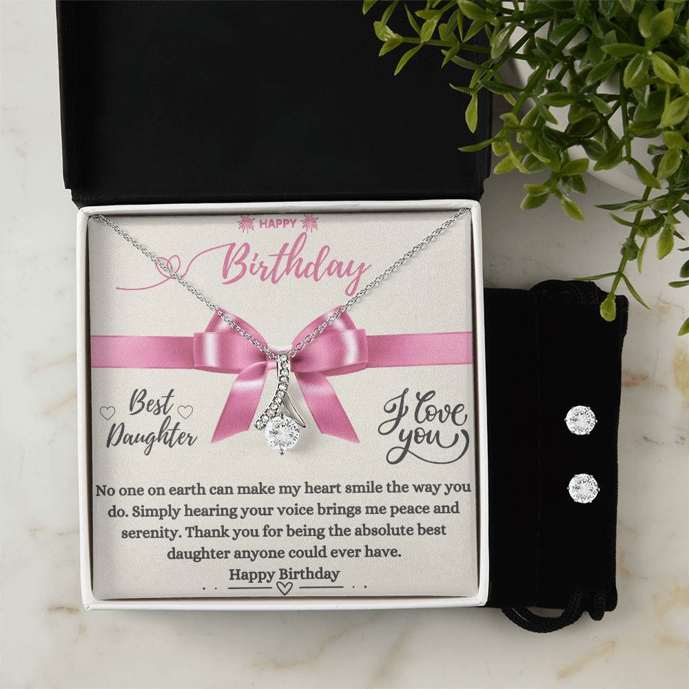 Best Daughter | Happy Birthday | Jewelry Necklace + Clear CZ Earrings