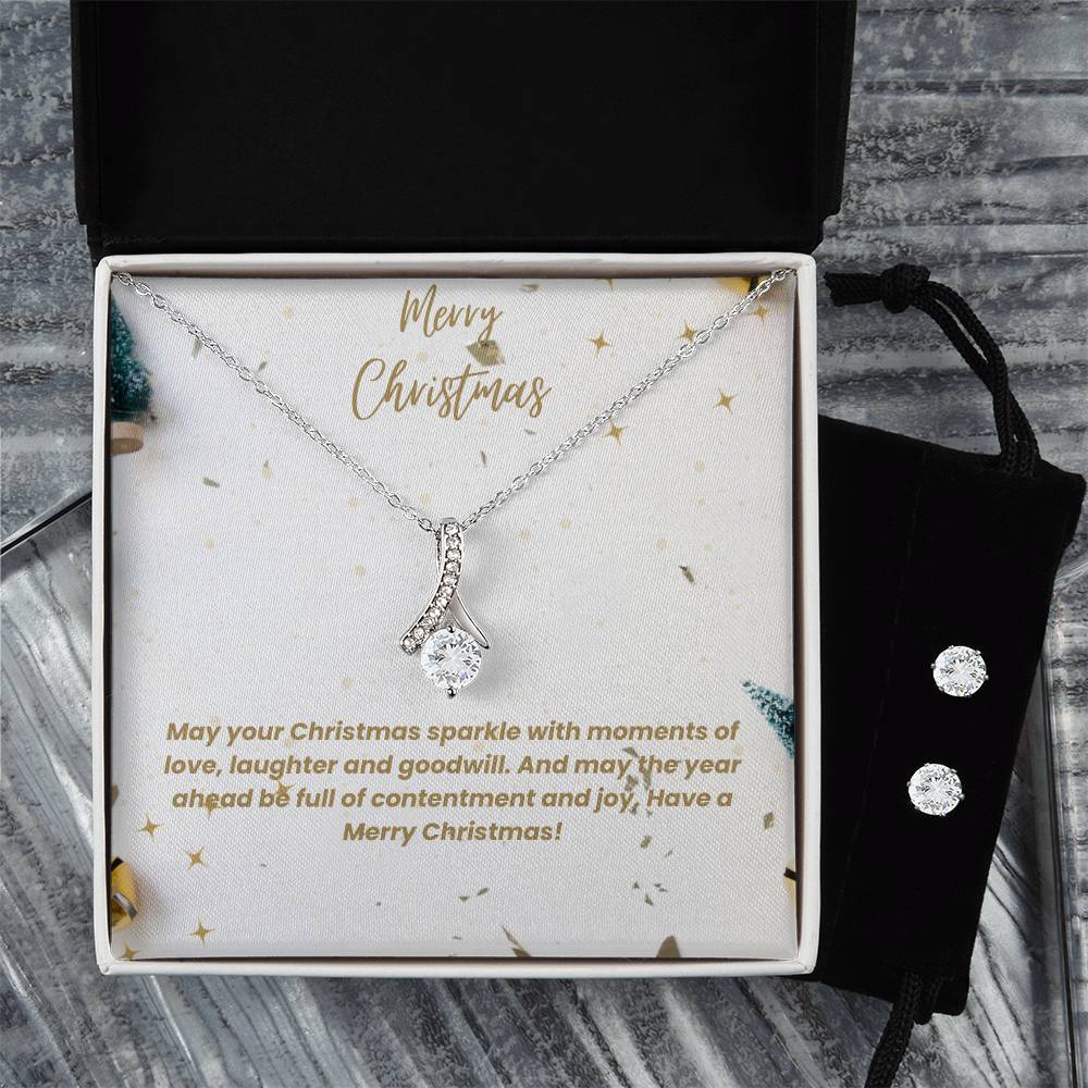 Merry Christmas | Necklace  + Clear CZ Earrings