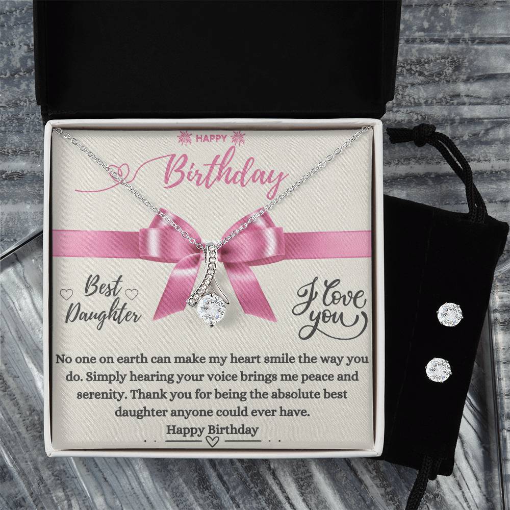 Best Daughter | Happy Birthday | Jewelry Necklace + Clear CZ Earrings