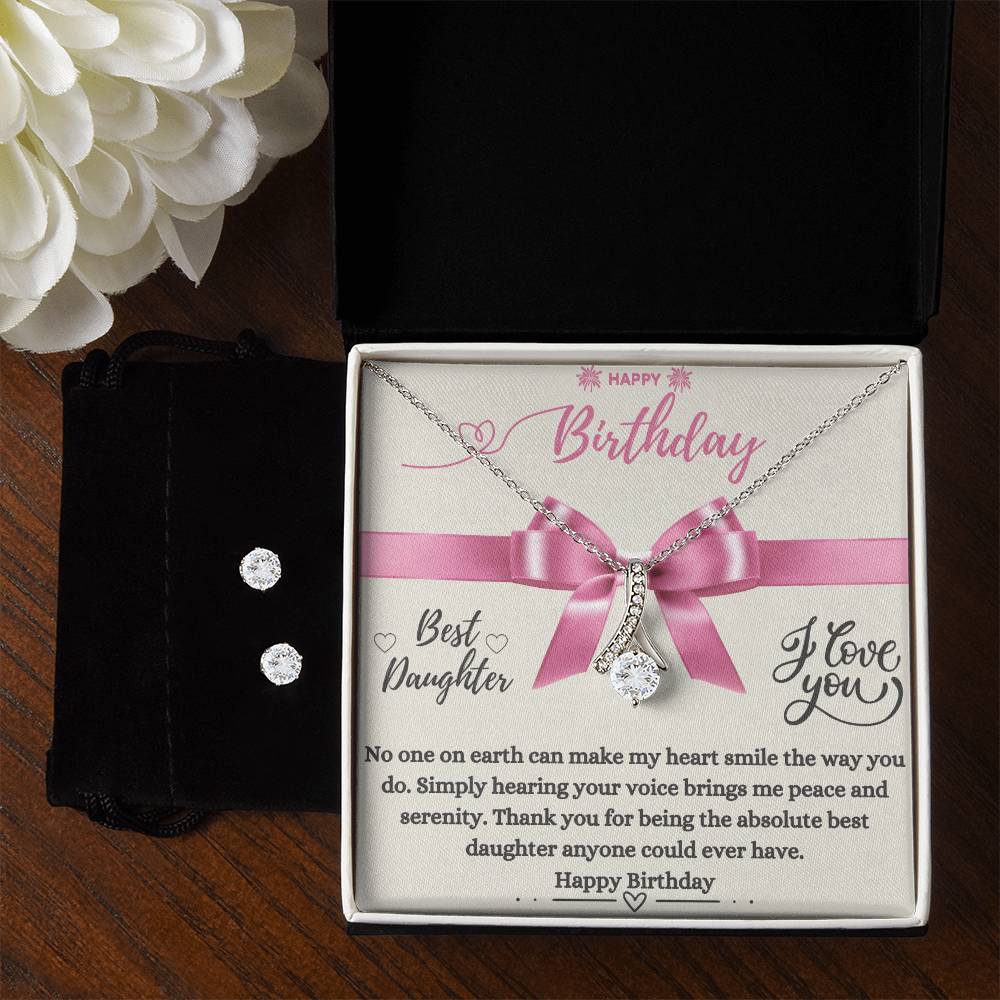 Best Daughter | Happy Birthday | Jewelry Necklace + Clear CZ Earrings