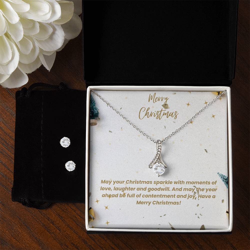 Merry Christmas | Necklace  + Clear CZ Earrings