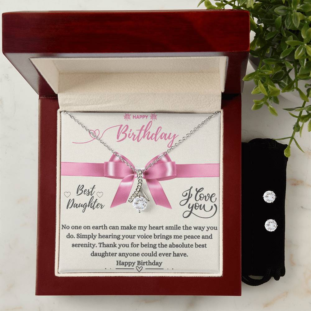 Best Daughter | Happy Birthday | Jewelry Necklace + Clear CZ Earrings