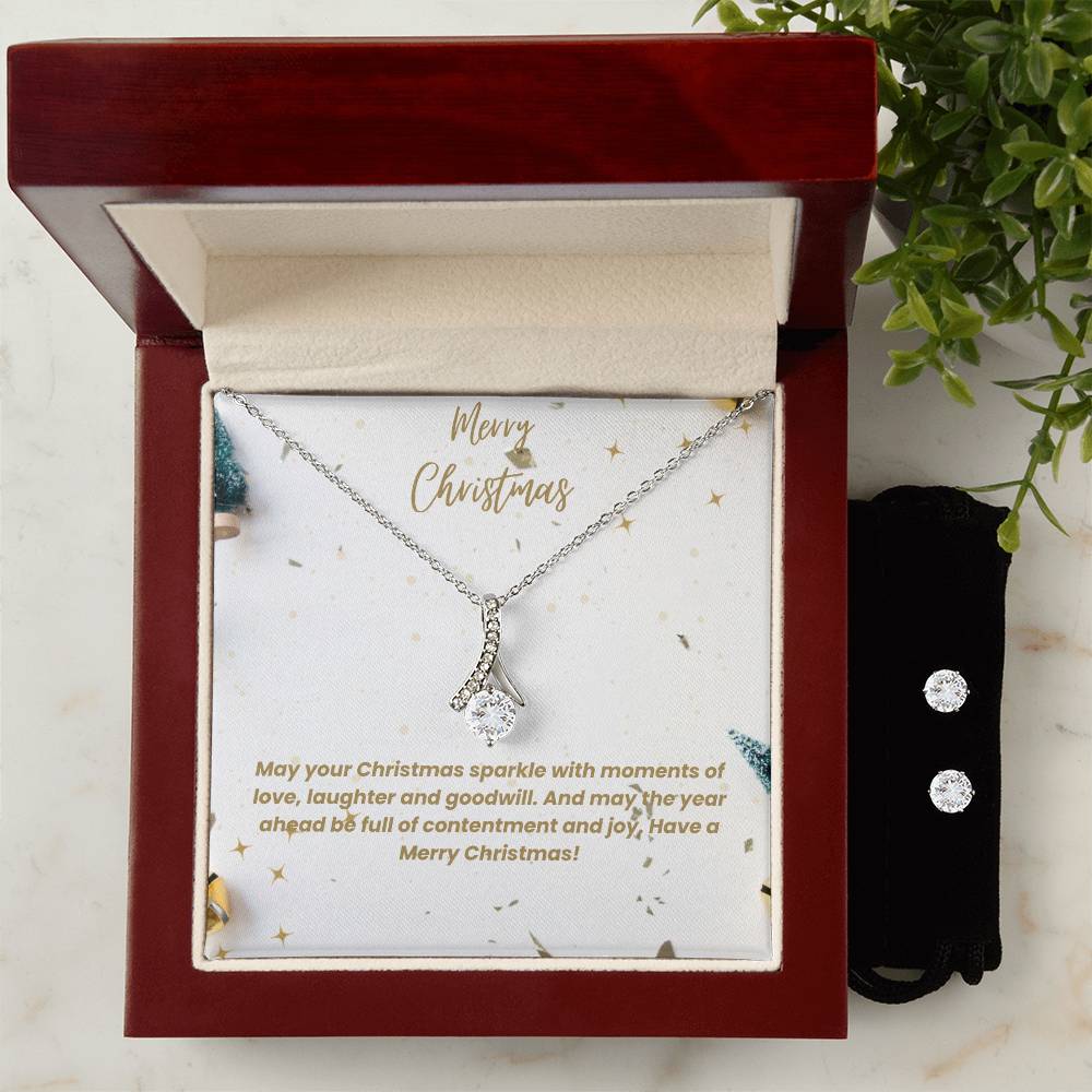 Merry Christmas | Necklace  + Clear CZ Earrings