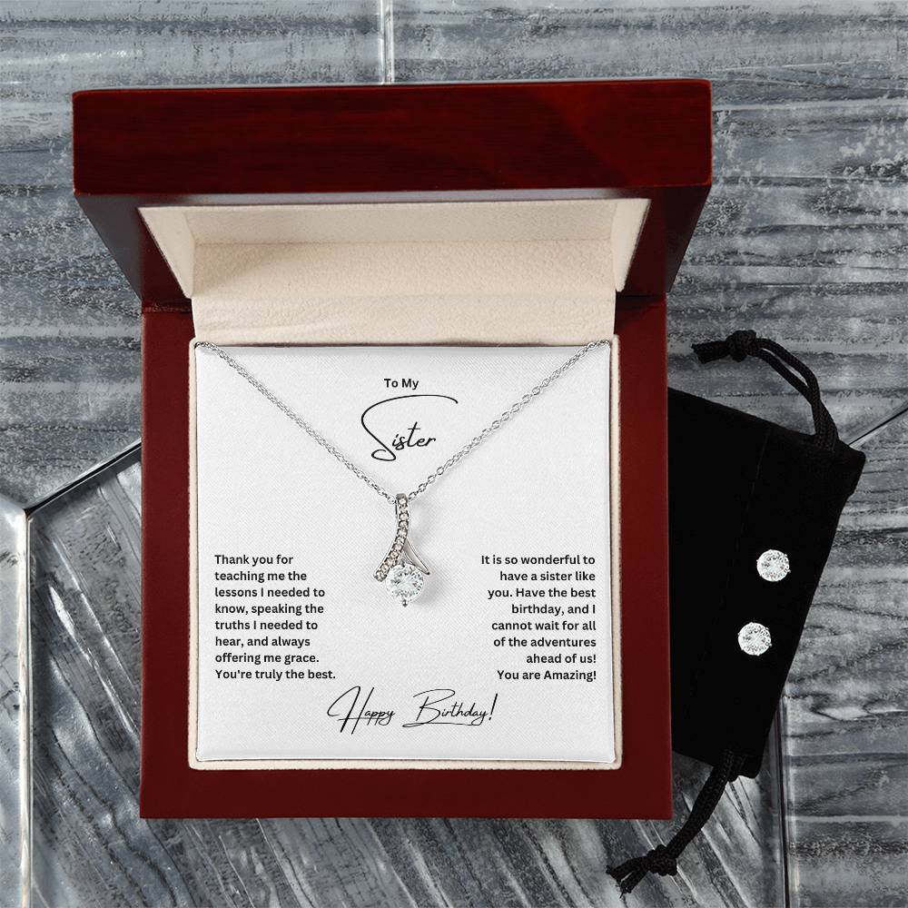 To My Sister | Happy Birthday | Necklace + Clear CZ Earrings