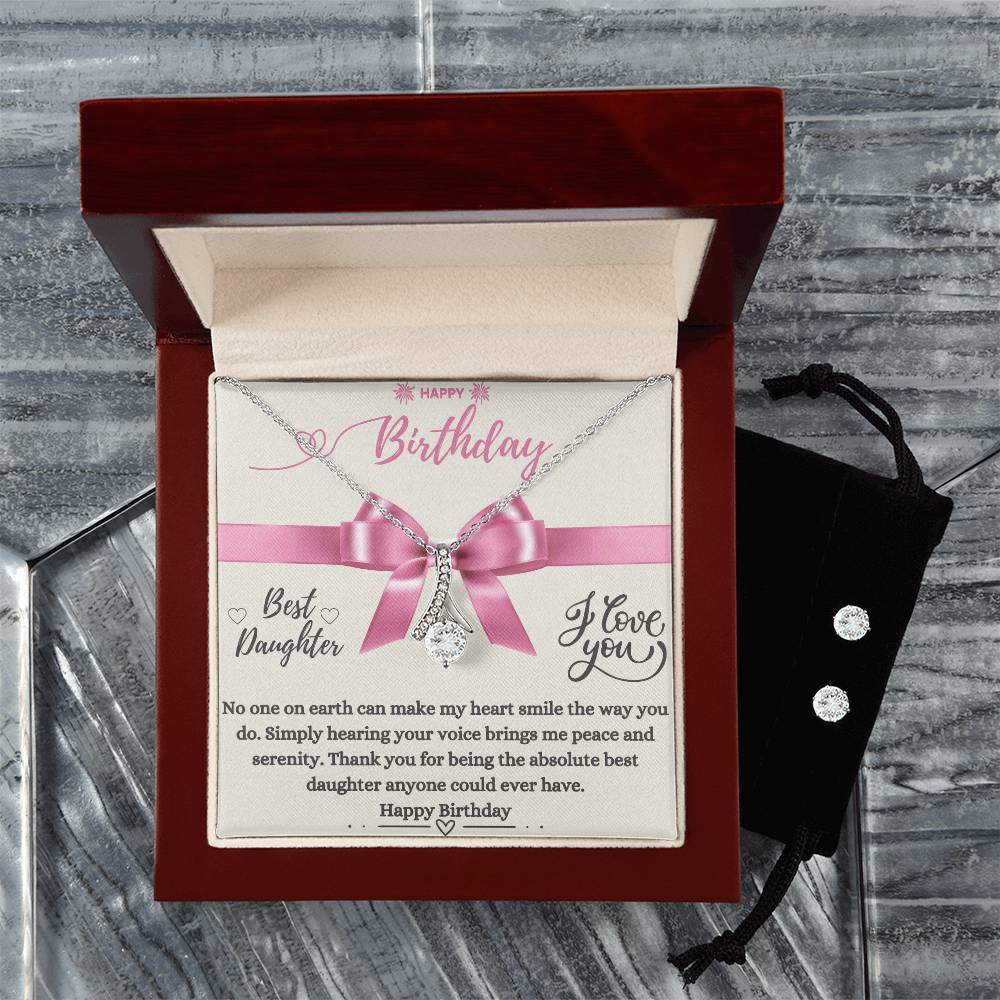 Best Daughter | Happy Birthday | Jewelry Necklace + Clear CZ Earrings
