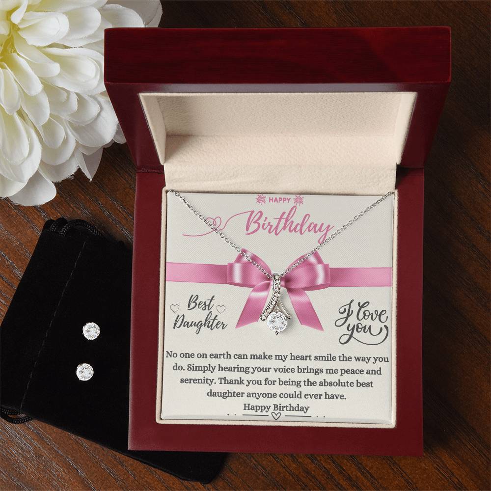 Best Daughter | Happy Birthday | Jewelry Necklace + Clear CZ Earrings