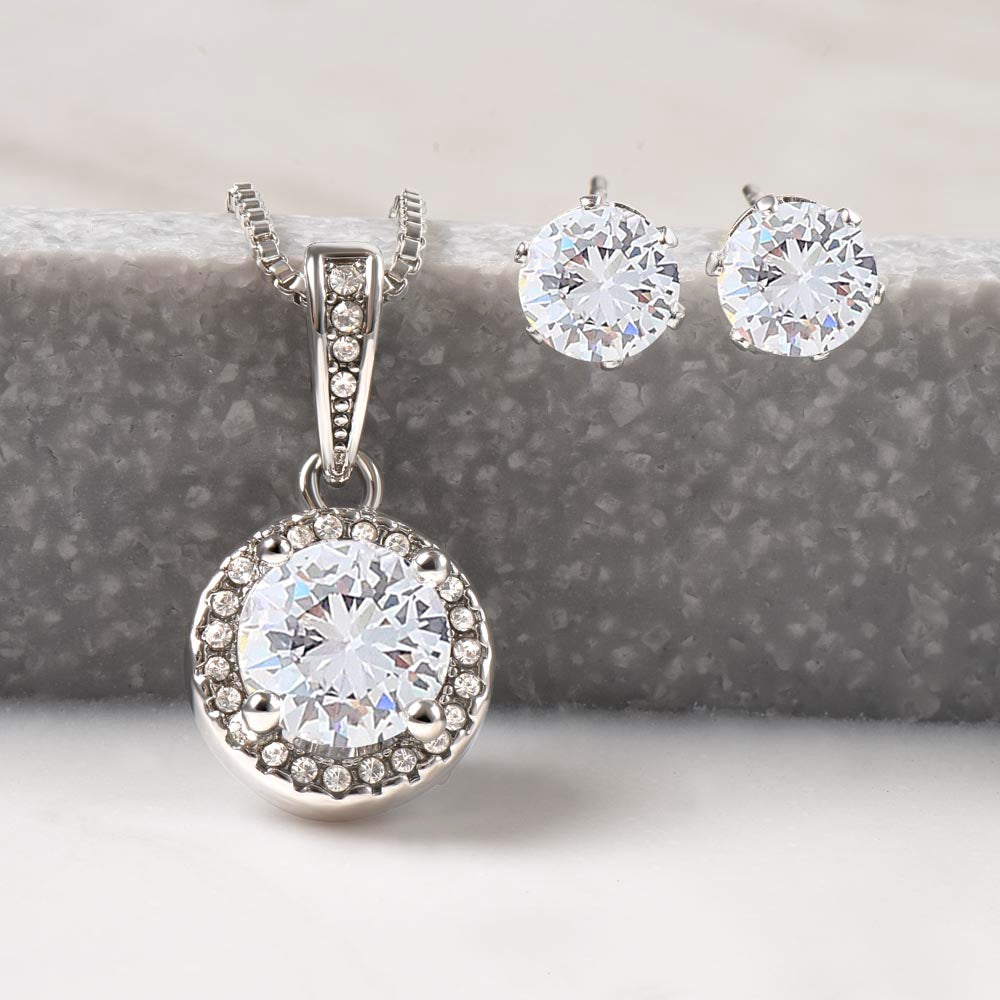 To My Best Friend On Her Wedding Day | Necklace + Clear CZ Earrings