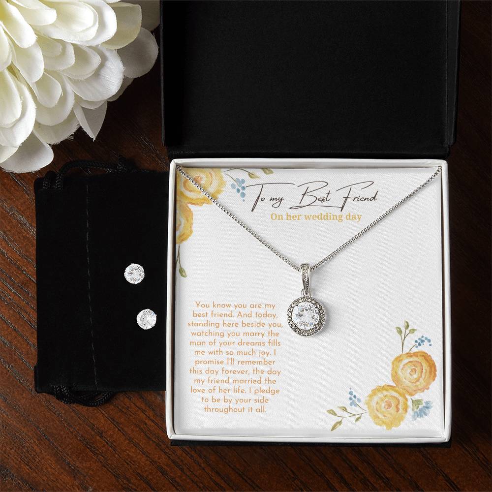 To My Best Friend On Her Wedding Day | Necklace + Clear CZ Earrings
