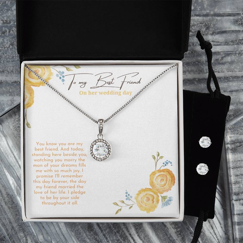 To My Best Friend On Her Wedding Day | Necklace + Clear CZ Earrings
