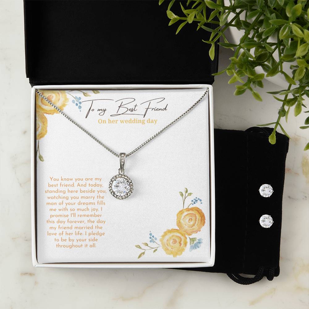 To My Best Friend On Her Wedding Day | Necklace + Clear CZ Earrings