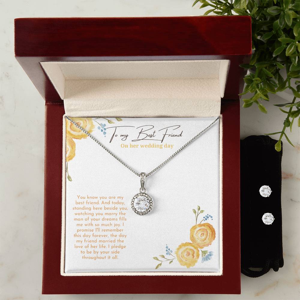 To My Best Friend On Her Wedding Day | Necklace + Clear CZ Earrings
