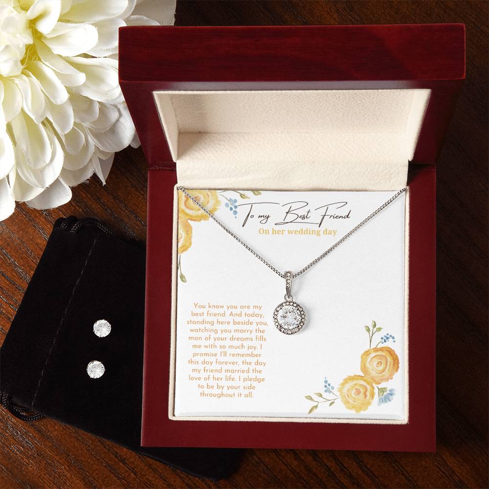 To My Best Friend On Her Wedding Day | Necklace + Clear CZ Earrings
