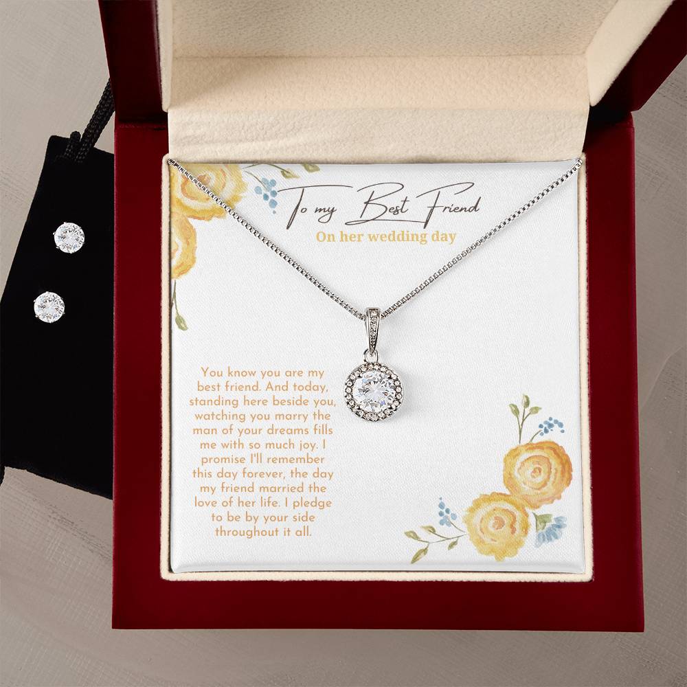 To My Best Friend On Her Wedding Day | Necklace + Clear CZ Earrings