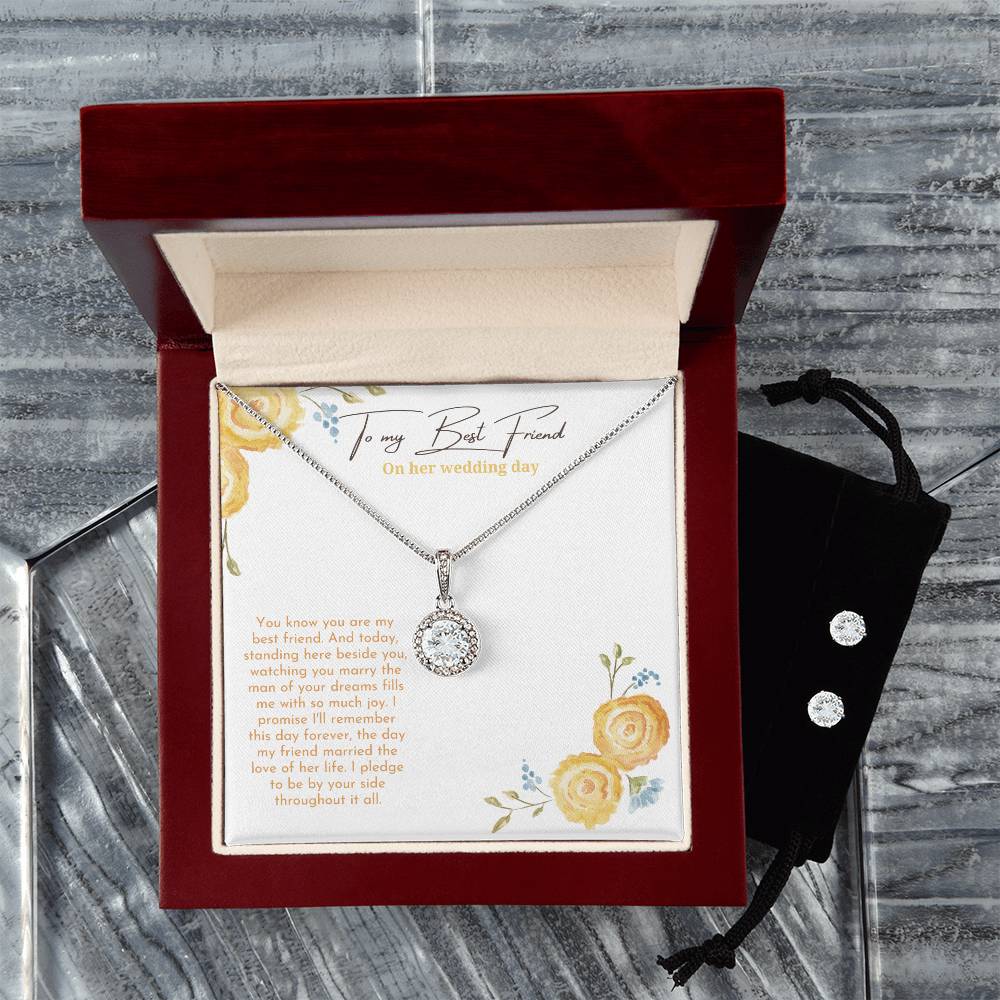 To My Best Friend On Her Wedding Day | Necklace + Clear CZ Earrings