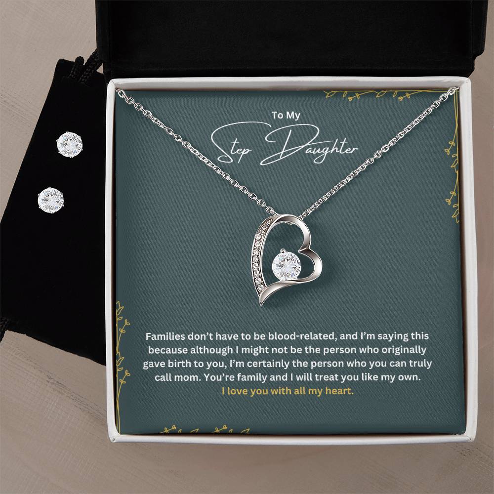 To My Stepdaughter | I Will Treat You Like My Own |  Necklace + Clear CZ Earrings