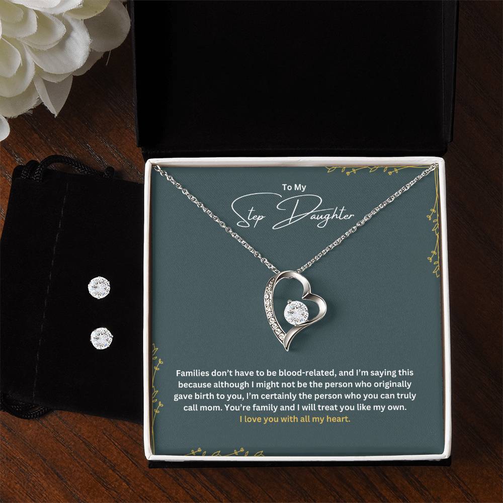 To My Stepdaughter | I Will Treat You Like My Own |  Necklace + Clear CZ Earrings