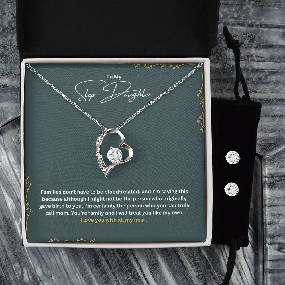 To My Stepdaughter | I Will Treat You Like My Own |  Necklace + Clear CZ Earrings