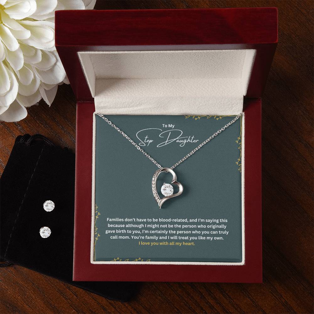To My Stepdaughter | I Will Treat You Like My Own |  Necklace + Clear CZ Earrings