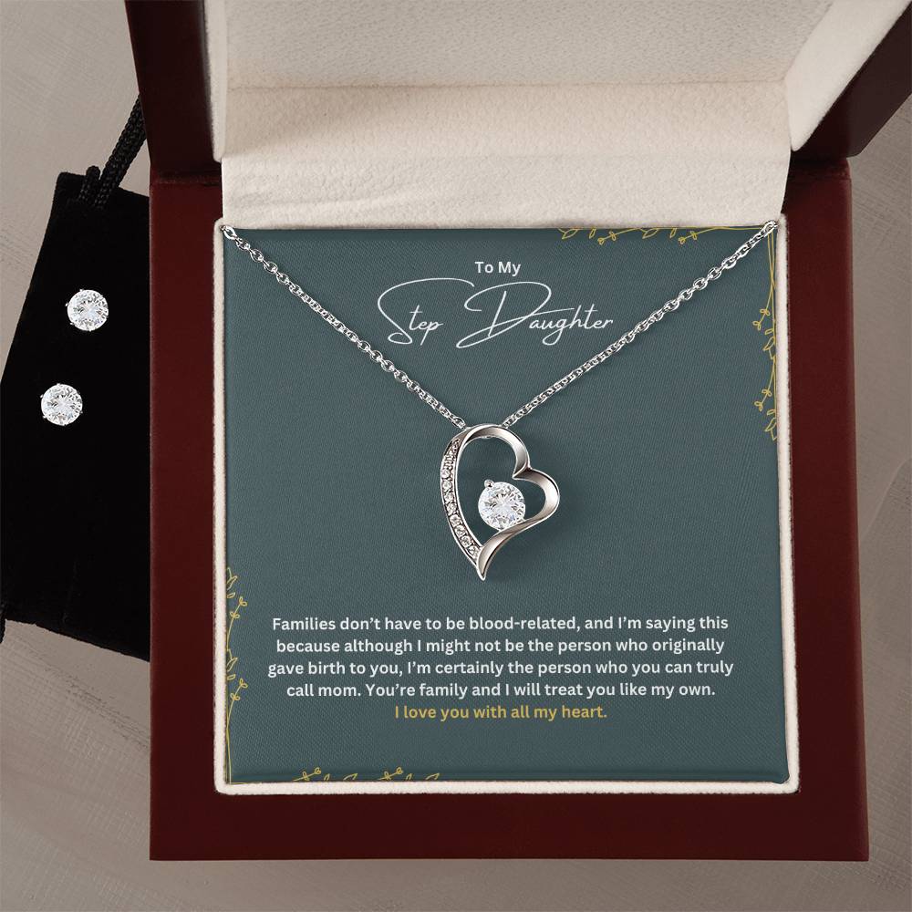 To My Stepdaughter | I Will Treat You Like My Own |  Necklace + Clear CZ Earrings