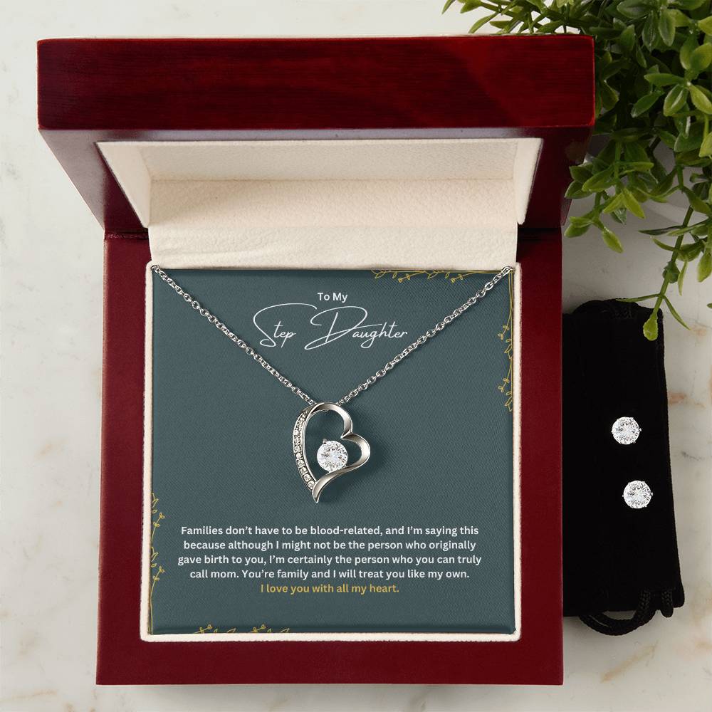 To My Stepdaughter | I Will Treat You Like My Own |  Necklace + Clear CZ Earrings