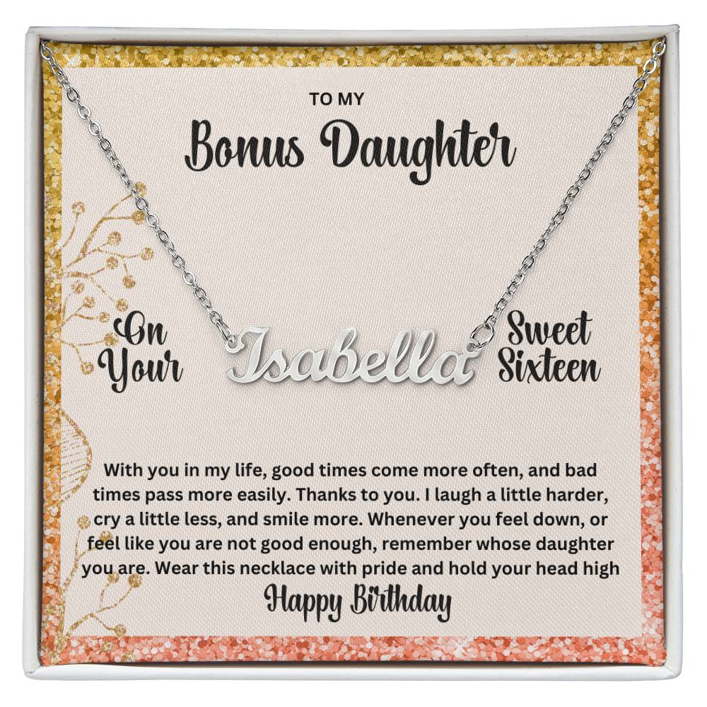 To My Bonus Daughter On Your Sweet Sixteen | Happy Birthday | Custom Name Necklace