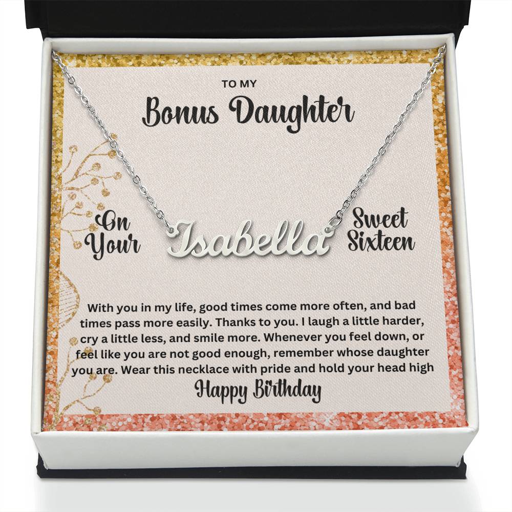 To My Bonus Daughter On Your Sweet Sixteen | Happy Birthday | Custom Name Necklace