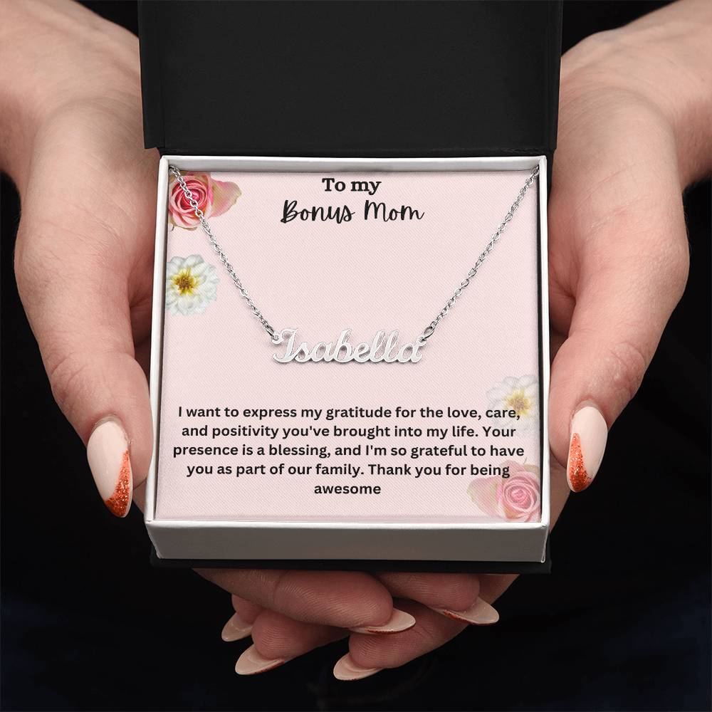 To My Bonus Mom | I Am Grateful To Have You | Custom Name Necklace