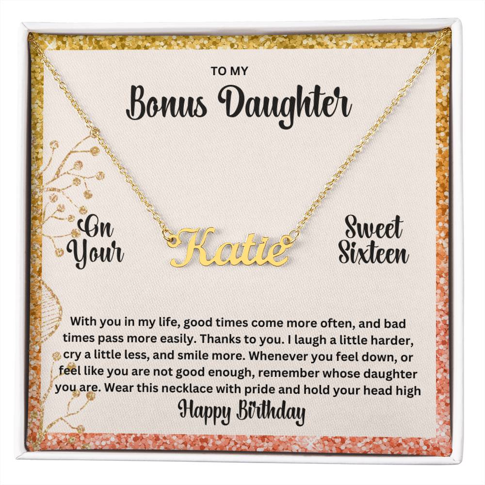 To My Bonus Daughter On Your Sweet Sixteen | Happy Birthday | Custom Name Necklace