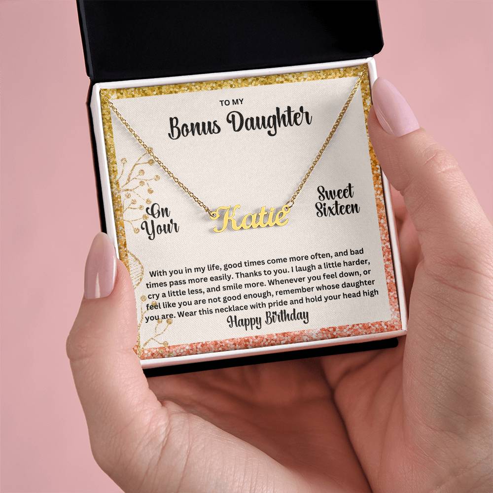 To My Bonus Daughter On Your Sweet Sixteen | Happy Birthday | Custom Name Necklace
