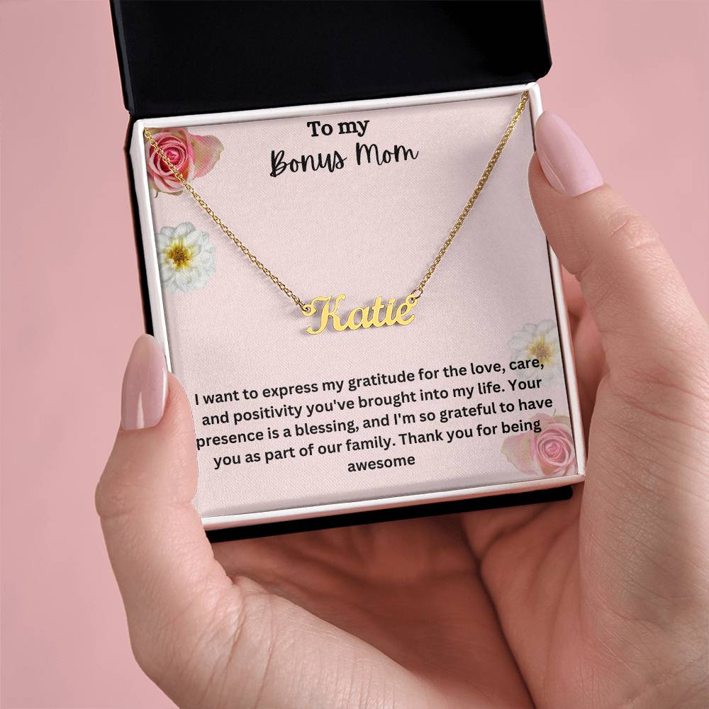 To My Bonus Mom | I Am Grateful To Have You | Custom Name Necklace