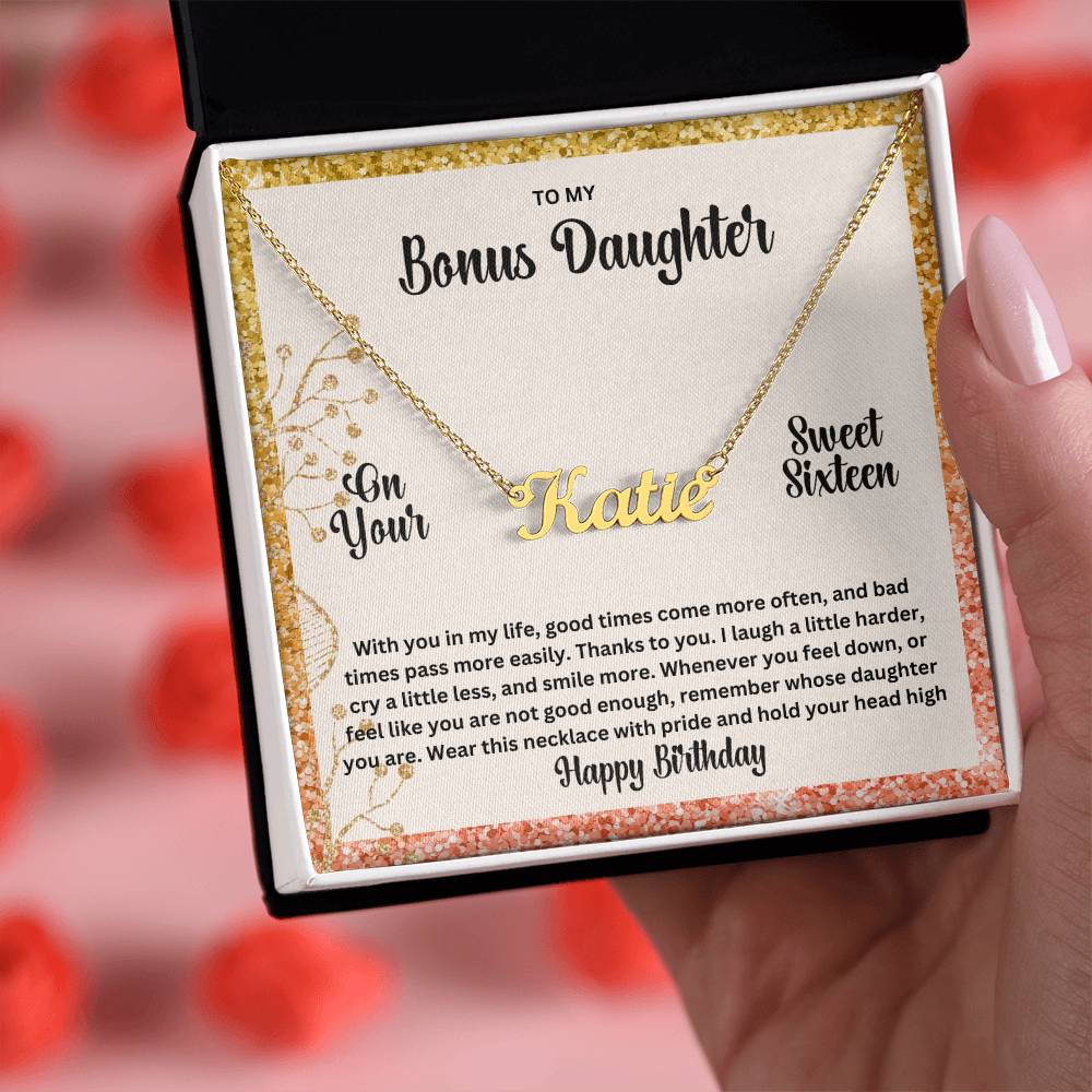 To My Bonus Daughter On Your Sweet Sixteen | Happy Birthday | Custom Name Necklace