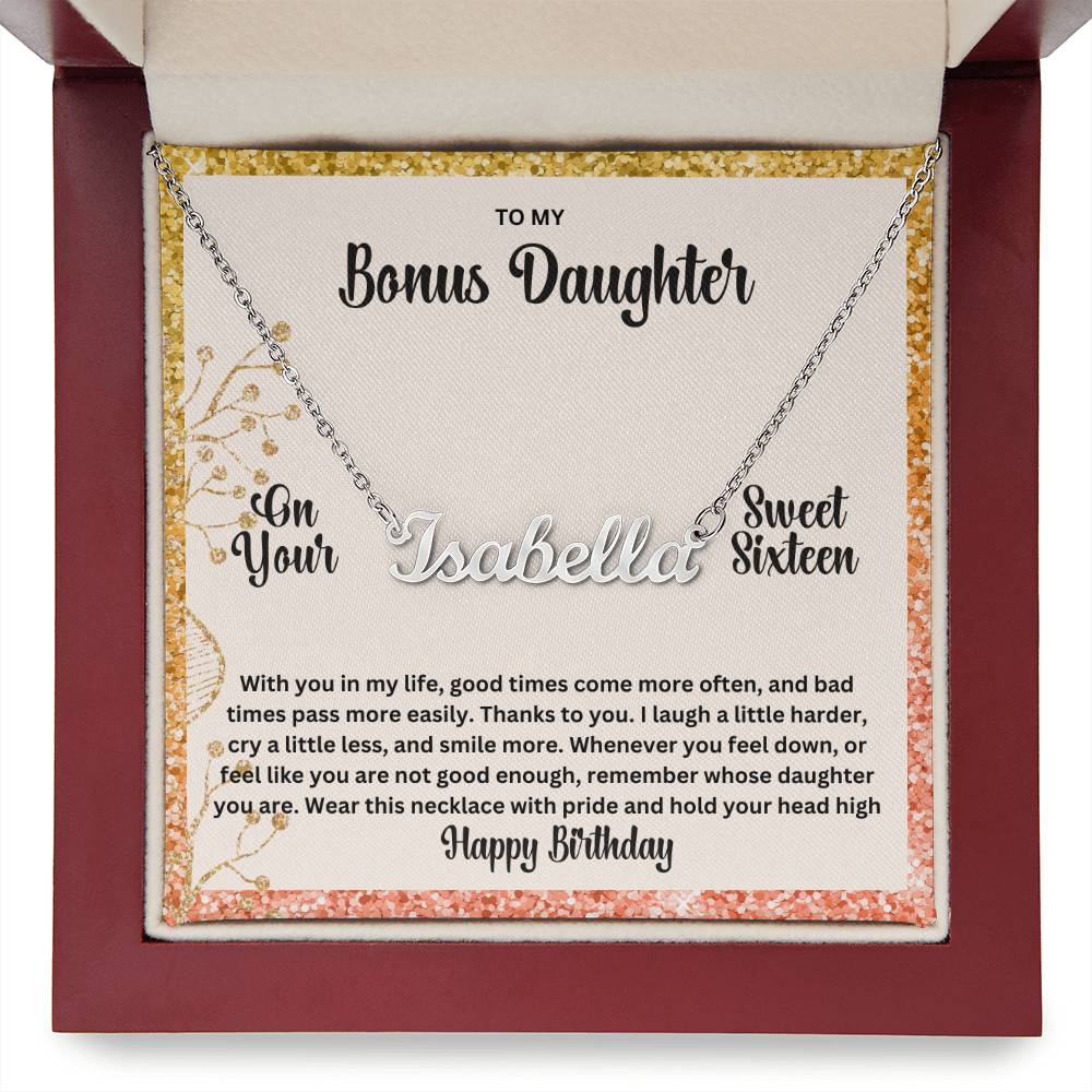 To My Bonus Daughter On Your Sweet Sixteen | Happy Birthday | Custom Name Necklace