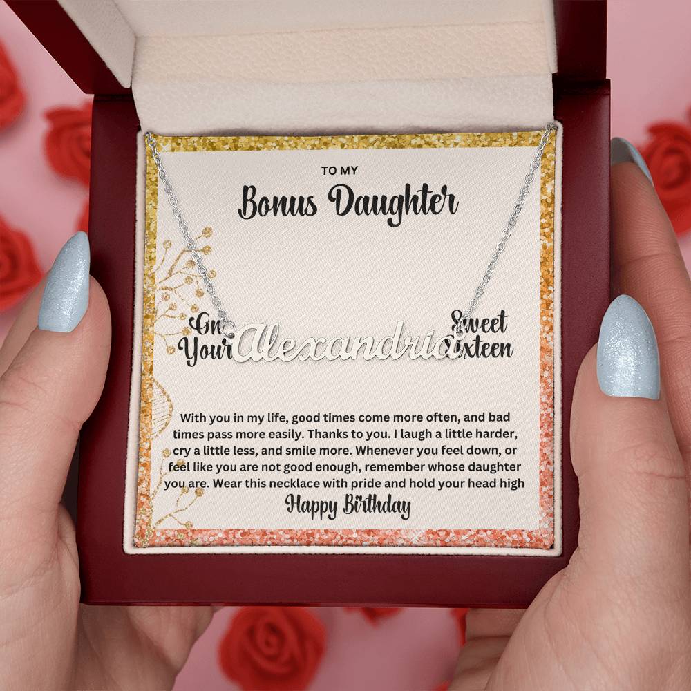 To My Bonus Daughter On Your Sweet Sixteen | Happy Birthday | Custom Name Necklace
