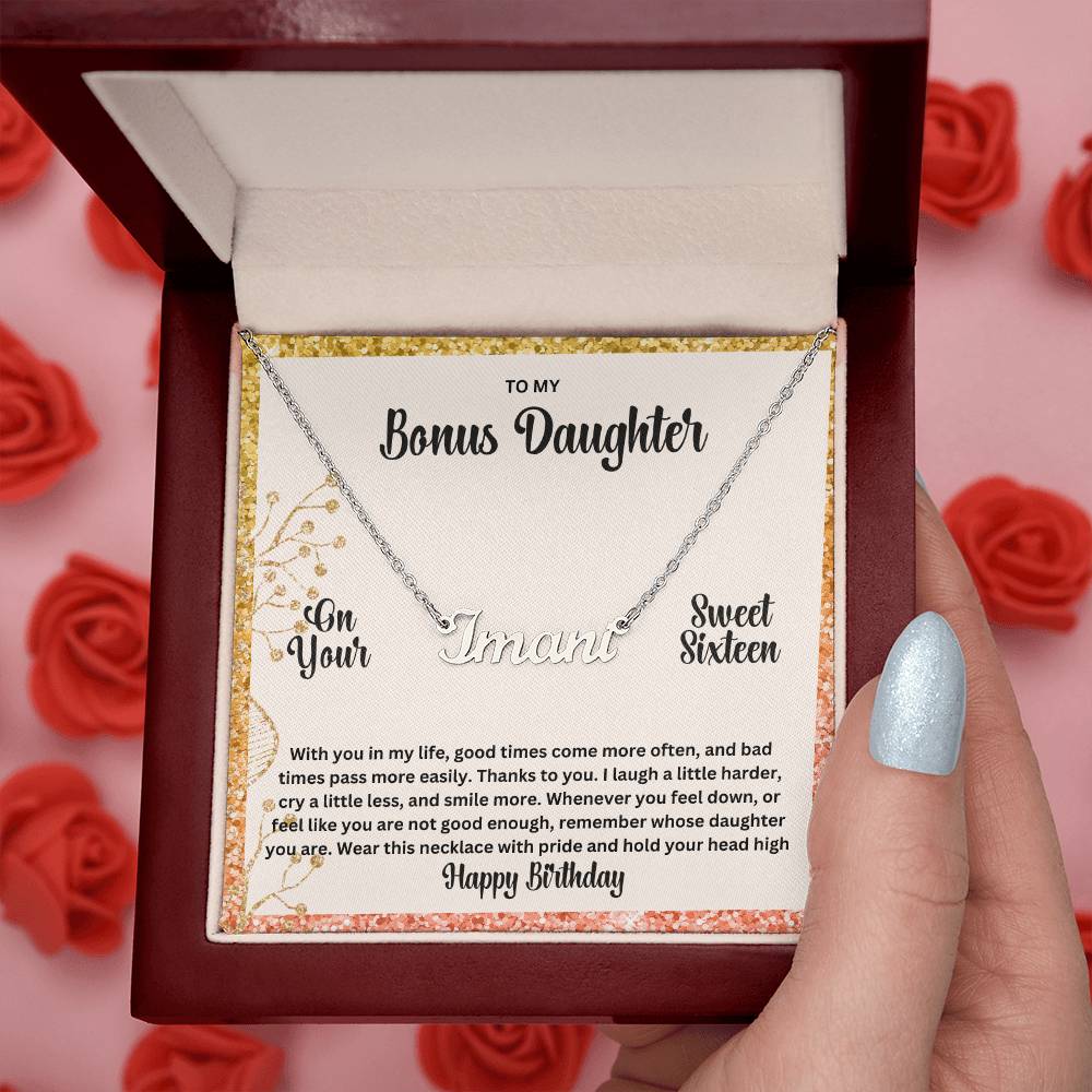To My Bonus Daughter On Your Sweet Sixteen | Happy Birthday | Custom Name Necklace