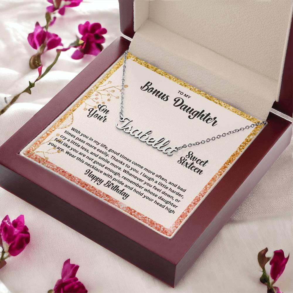 To My Bonus Daughter On Your Sweet Sixteen | Happy Birthday | Custom Name Necklace