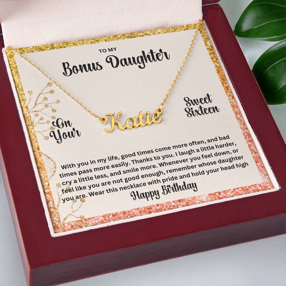 To My Bonus Daughter On Your Sweet Sixteen | Happy Birthday | Custom Name Necklace