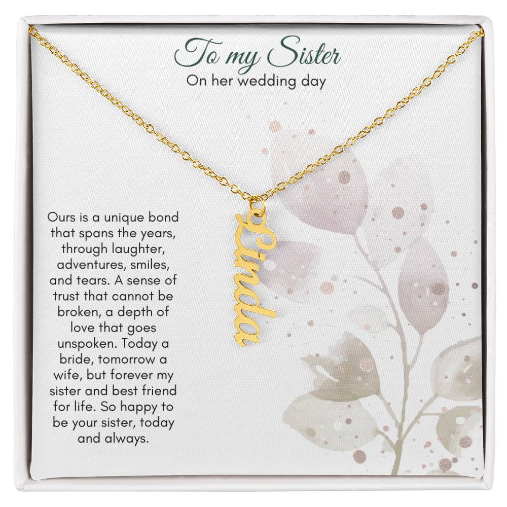 To My Sister On Her Wedding Day | Name Necklace
